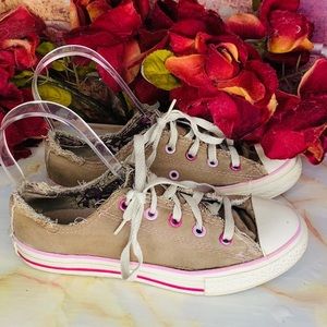 Converse All Star Tan Pink and Purple Lace Up Low Top Sneakers